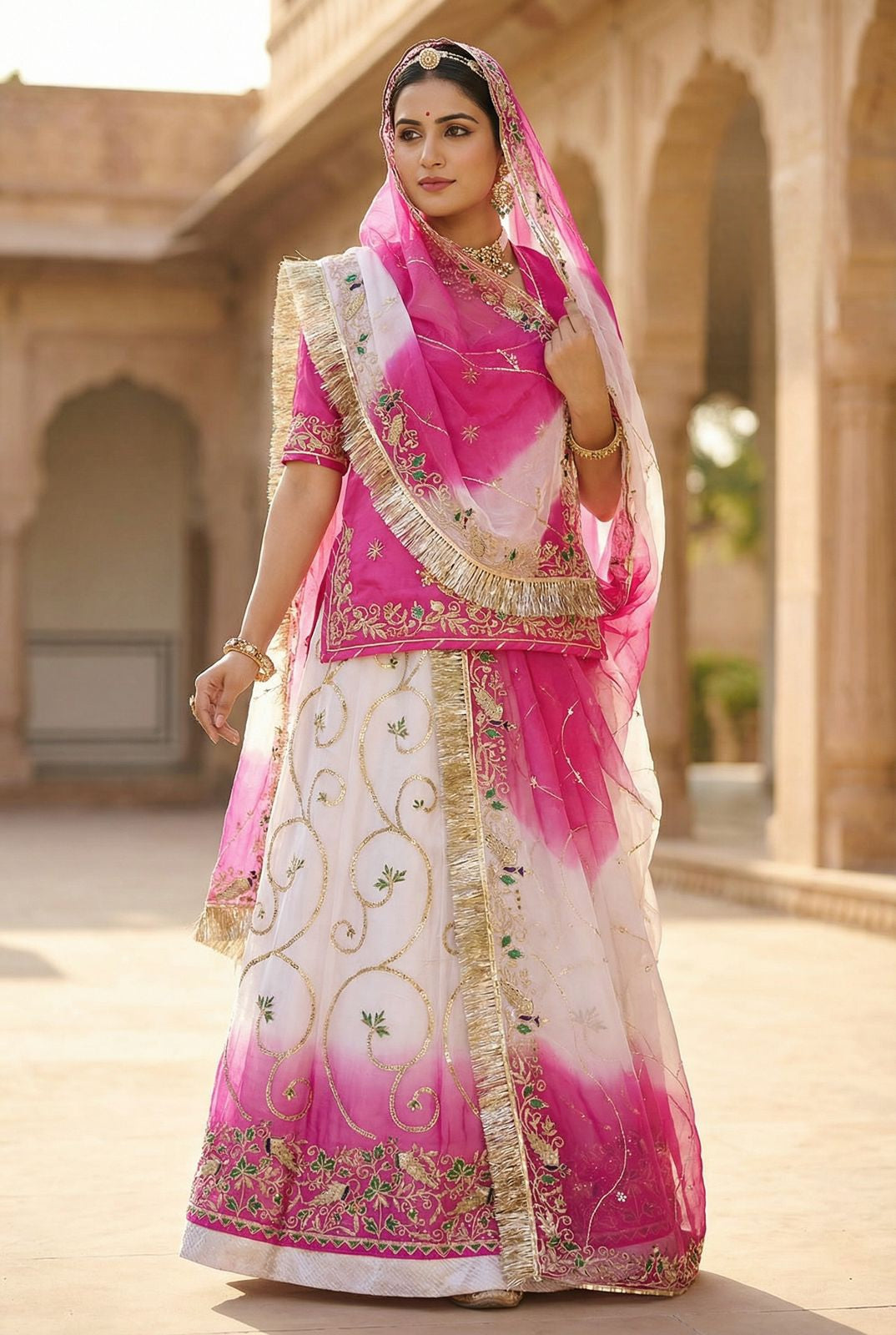 Rajasthani Humrai Odhna Poshak | Soft Tissue Crush Fabric with Handwork