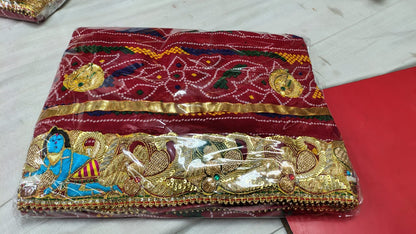 Luxury Marwadi Bandhej Chunri Pomcha with Zardozi Work | Kolkata Handcrafted Georgette Odhna