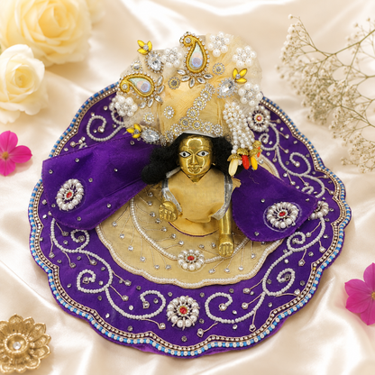 Handcrafted Purple Moti Stone Work Laddu Gopal Poshak with Mukut