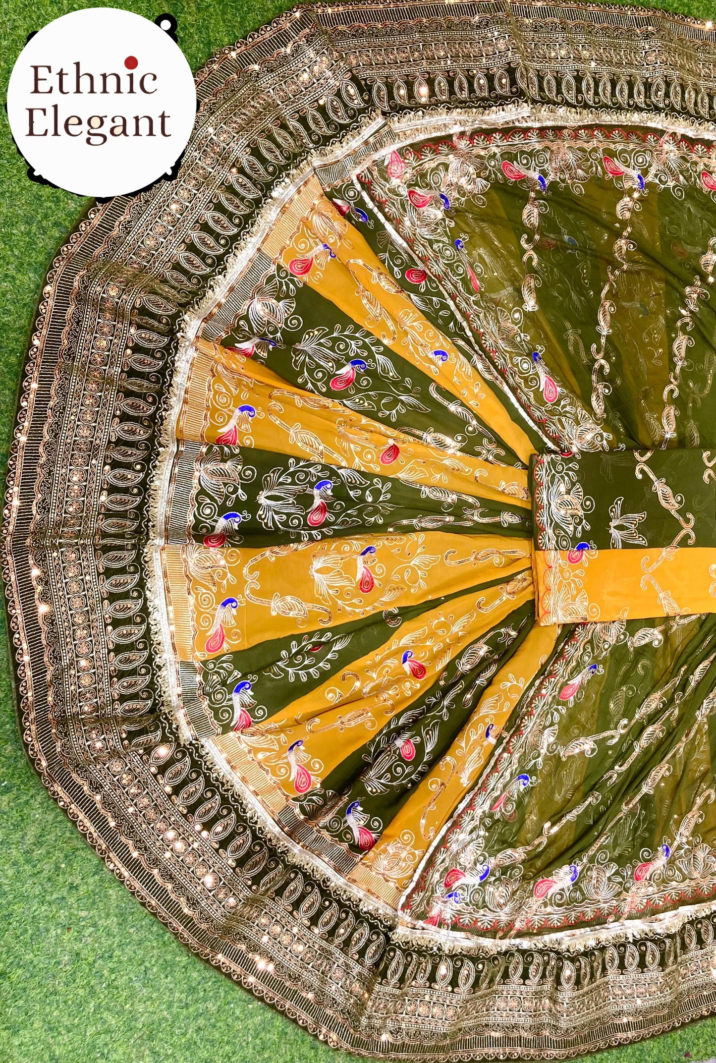 Designer 4.5 mt Gher Rajwadi Lehanga poshak