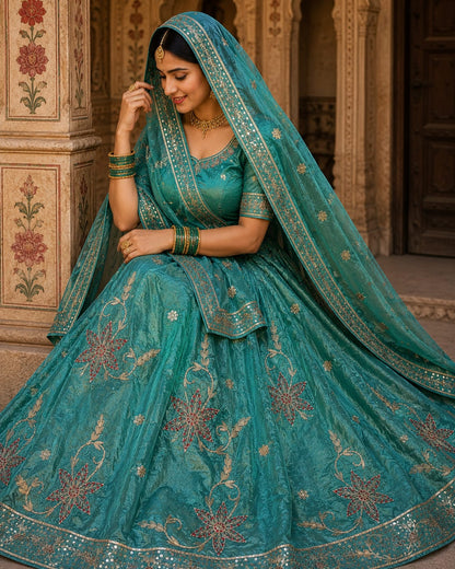 Heavy dabka jardoji handwork Natural silk Pyor odhna Rajasthani poshak