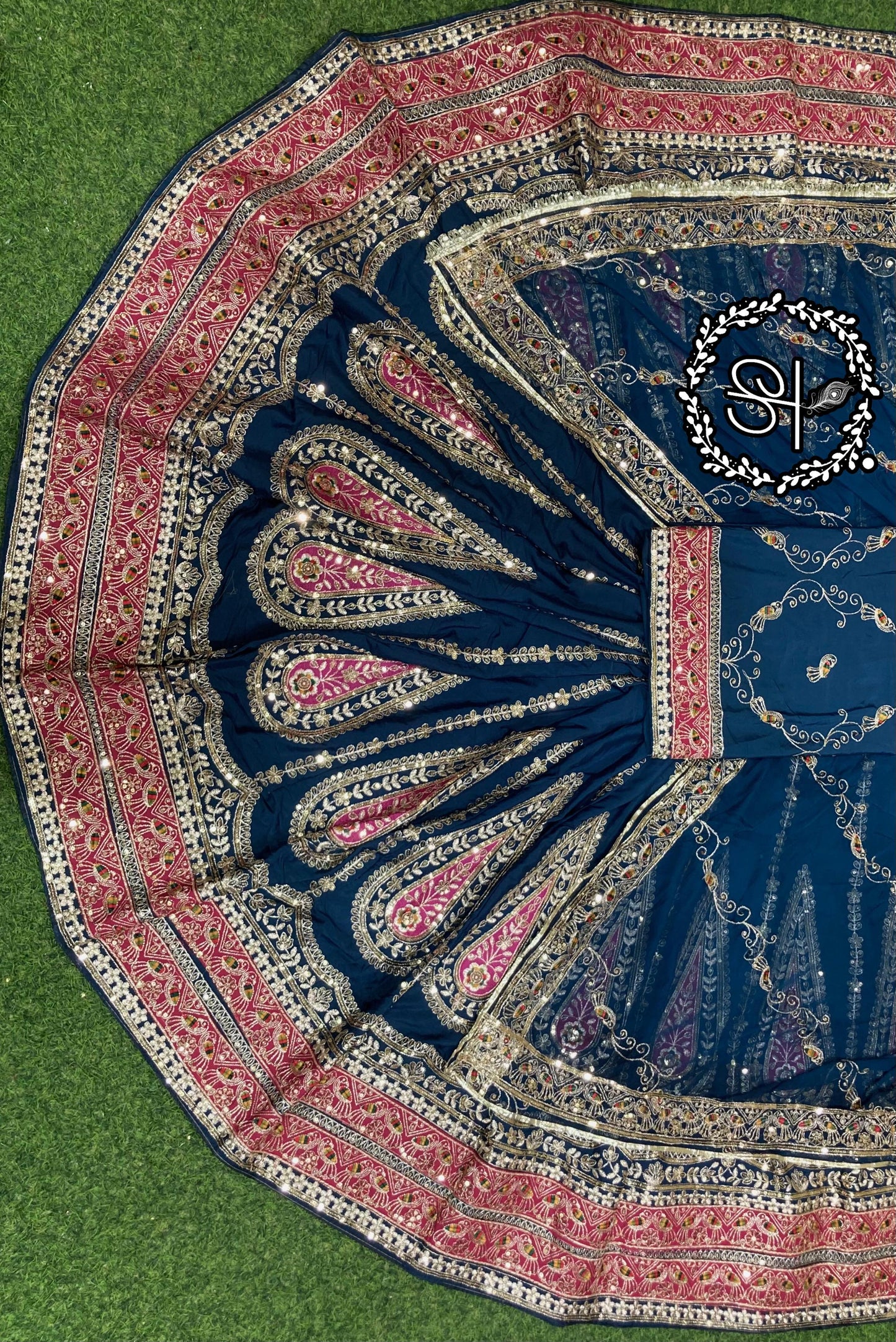 Designer Vintage Style Rajputi Poshak | Premium Crepe Silk & Humarai Pure Odhani | Heavy Zari & Velvet Patch Work