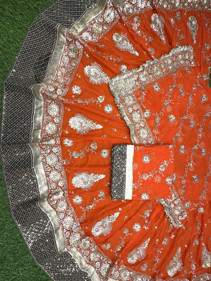 Designer 4.5 MTR Gher Rajwadi Lehenga Poshak – Velvet Border & Vintage Zari Work