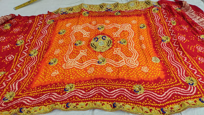 Traditional Pure Gajji Silk Kolkata Handmade Pilla Chunri with Bandhani & Zardosi Work