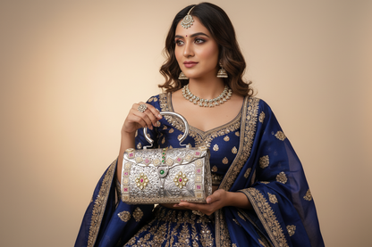 Royal Silver Gem Metal Clutch Bag