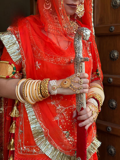 Bridal Zardozi Kundan Rajputi Poshak – Pure Hamrahi Odhni with Hand Dabka & Aari Work