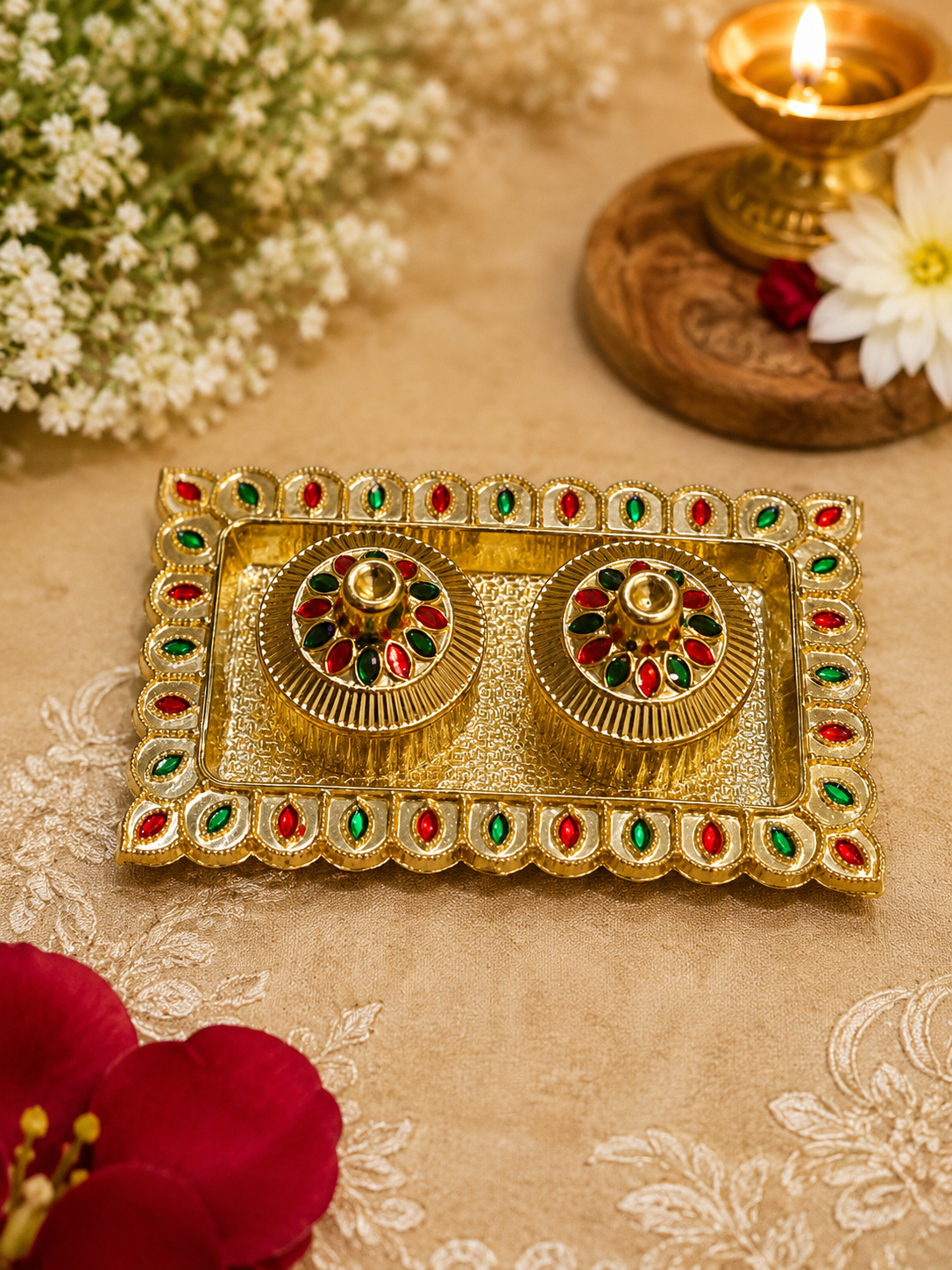 Sagun Roli Chawal Tilak pooja platters for gifting/ size 4.5*inch