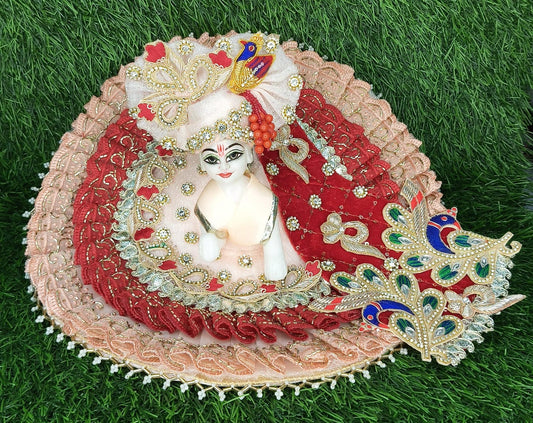 Peacock Moti stone sequence work heavy Ladoo gopalji poshak 6inch