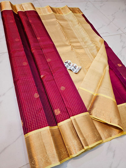 Pure Kanjivaram Silk Saree with Fancy Gap Border – Kanjipuram Silk Mark Certified