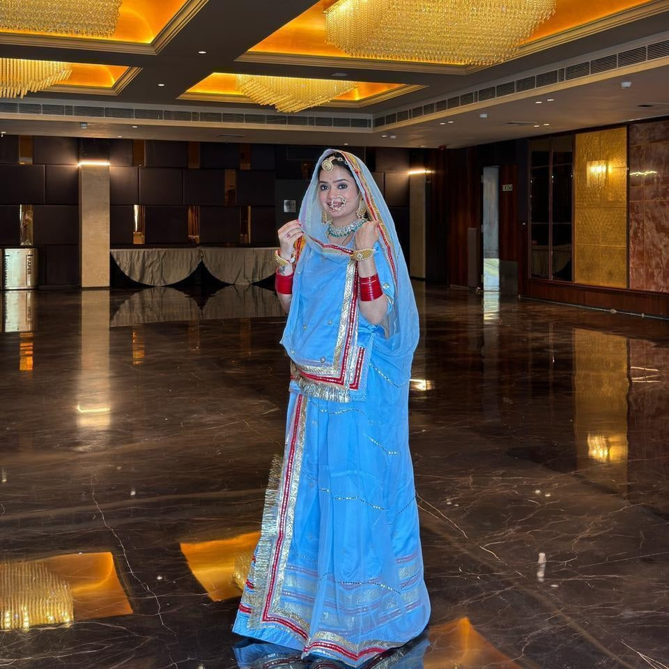 Royal Rajwadi Satin Poshak – Pure Odhani with Gota Patti & Laffa Sikkiya Work