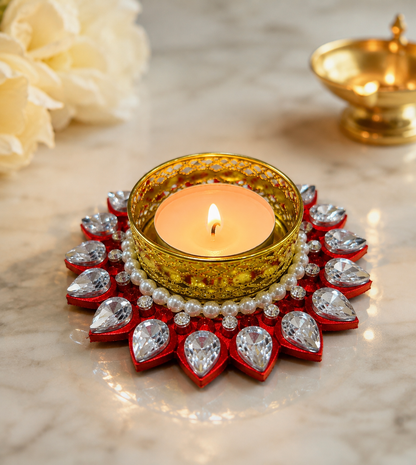 Decorative Crystal Diya Candle Holder for Diwali & Pooja with out candle (pack of 1)