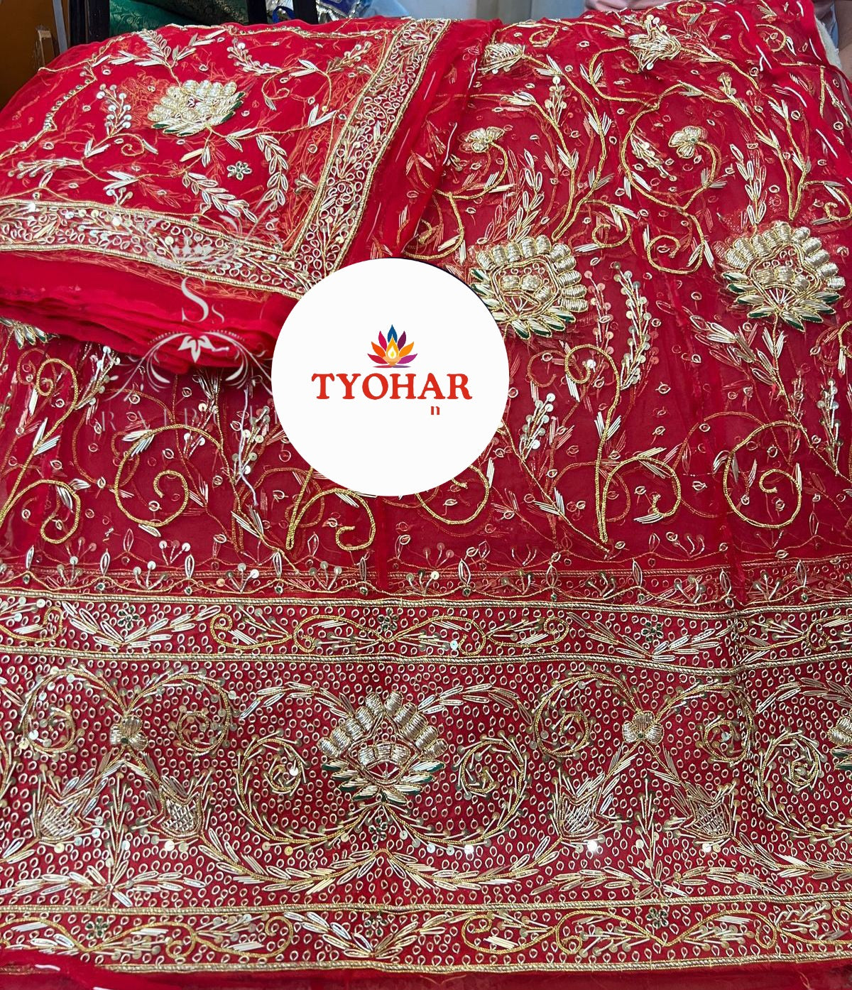 Heavy Bemberg Satin Rajasthani Poshak – Thakurji Pure Odhna with Bridal Jardozi Dabka Work