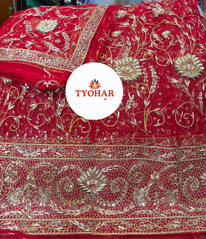 Heavy Bemberg Satin Rajasthani Poshak – Thakurji Pure Odhna with Bridal Jardozi Dabka Work