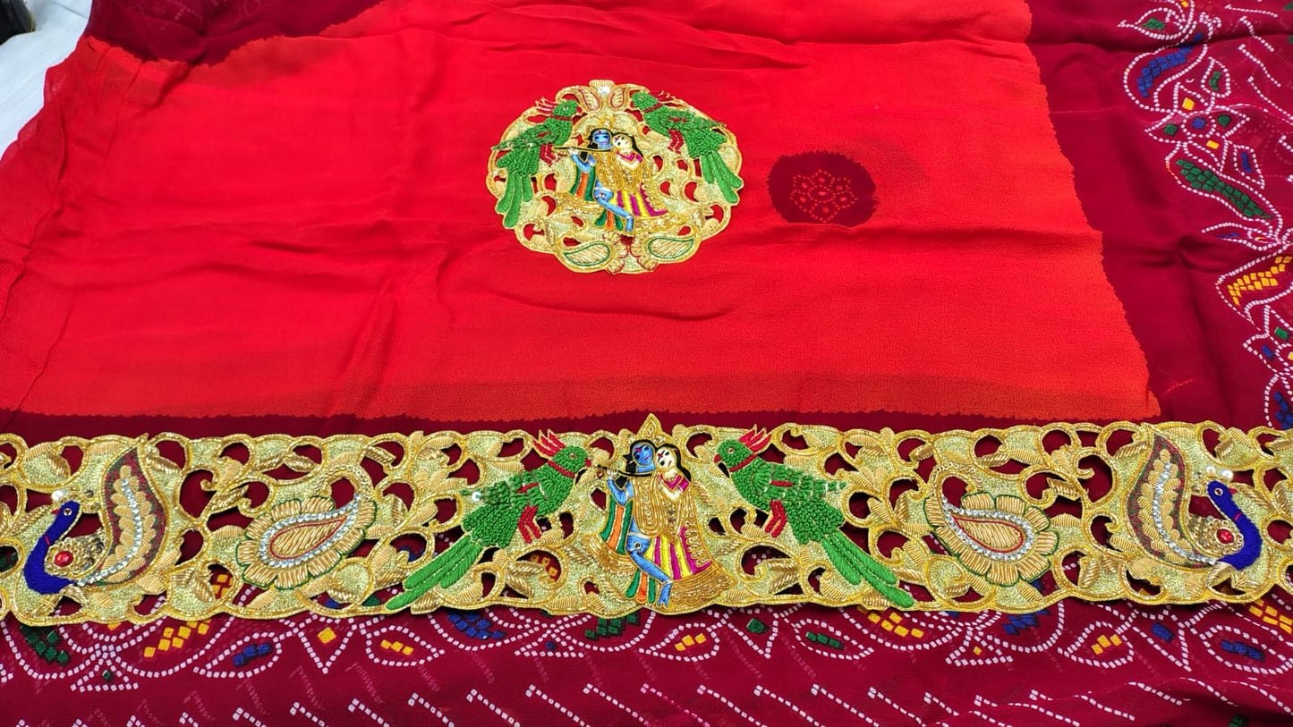 Traditional Pila Chunri –   Ojaria with Kolkata Zardosi Handwork