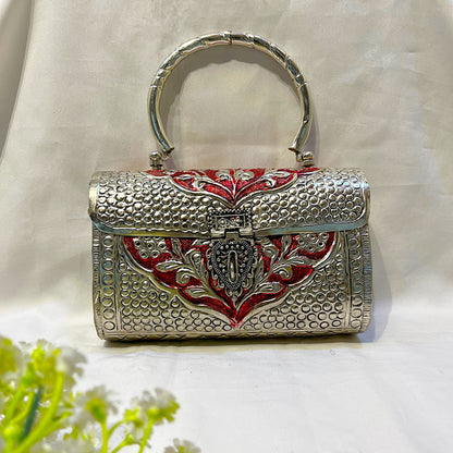 Shahi Silver Grace Brass Metal Clutch Bag for Women | Elegant Ethnic Party Handbag
