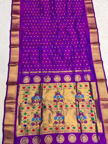 Pure Silk Handwoven Paithani Saree – Kalanjali All Over Butta with Contrast Blouse