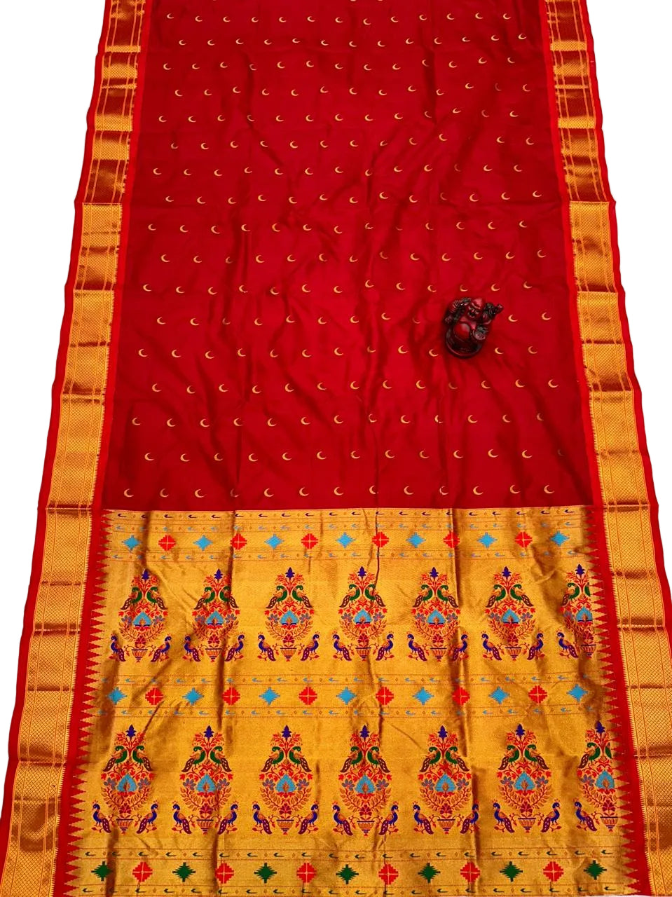 Pure Silk Handwoven Chandrakor Paithani Saree | Kadiyal Border Designer Paithani