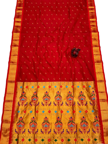 Pure Silk Handwoven Chandrakor Paithani Saree | Kadiyal Border Designer Paithani