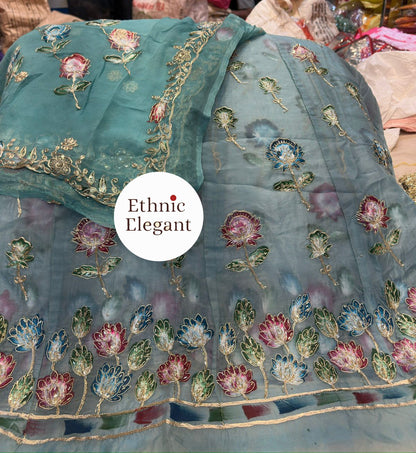 Tissue silk fabric thakurji pure odhna beautiful Peacock hand painting taara work elegant poshak