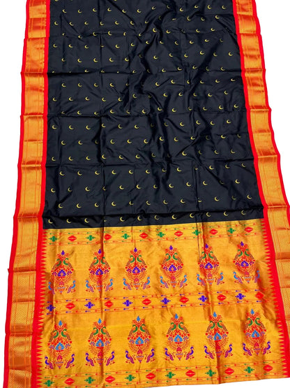 Pure Silk Maharani Pallu Paithani Saree | Handwoven Chandrakor Butti Designer Saree