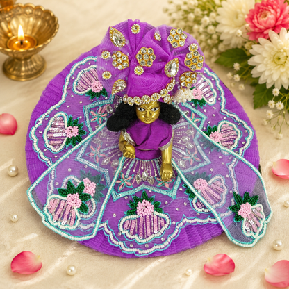 Handcrafted Purple Laddu Gopal Poshak with Mukut and Pearl Sequin Embroidery