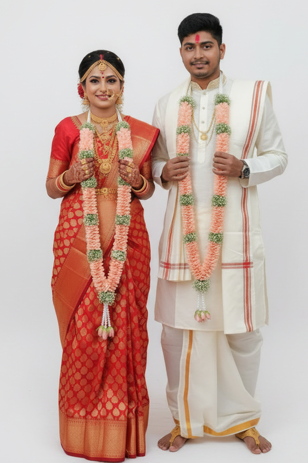 Baby Pink Fresh Flower Varmala Pair | Wedding Jaimala Garland for Bride & Groom