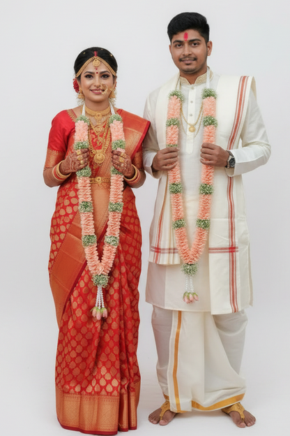 Baby Pink Fresh Flower Varmala Pair | Wedding Jaimala Garland for Bride & Groom