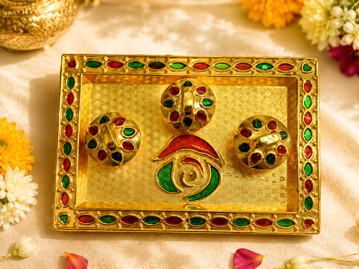 Indian Festival Sagun Roli Chawal Tilak Thali Diwali Pujan Platter/ Haldi kumkum/Housewarming Gifts Items  size 5*inch