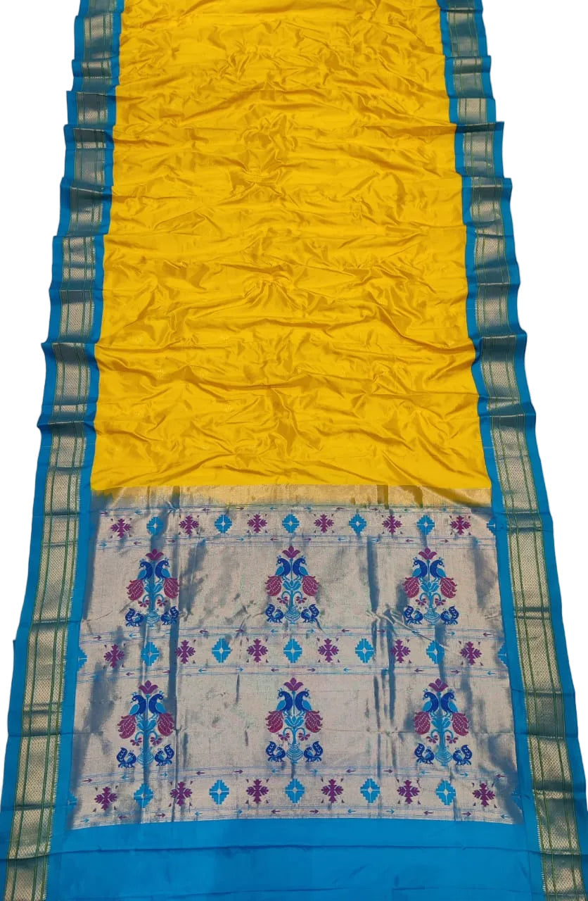 Traditional 9 Yard Kadiyal Paithani Saree – Pure Silk with Rich Pallu & Contrast Blouse