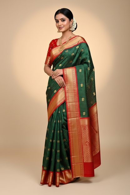 Pure Kanjivaram Silk Saree with Fancy Gap Border – Kanjipuram Silk Mark Certified