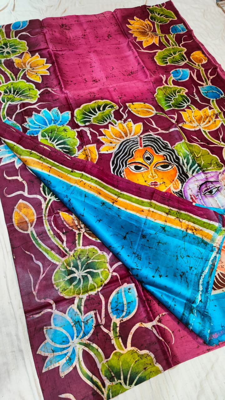 Pure Bishnupuri Silk Batik Saree | Handpainted & Silk Mark Certified