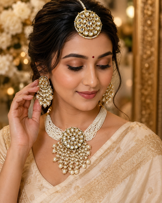 Meenakari Choker Set with Earrings & Big Borla – Traditional Bridal Jewellery for Wedding & Festive Wear