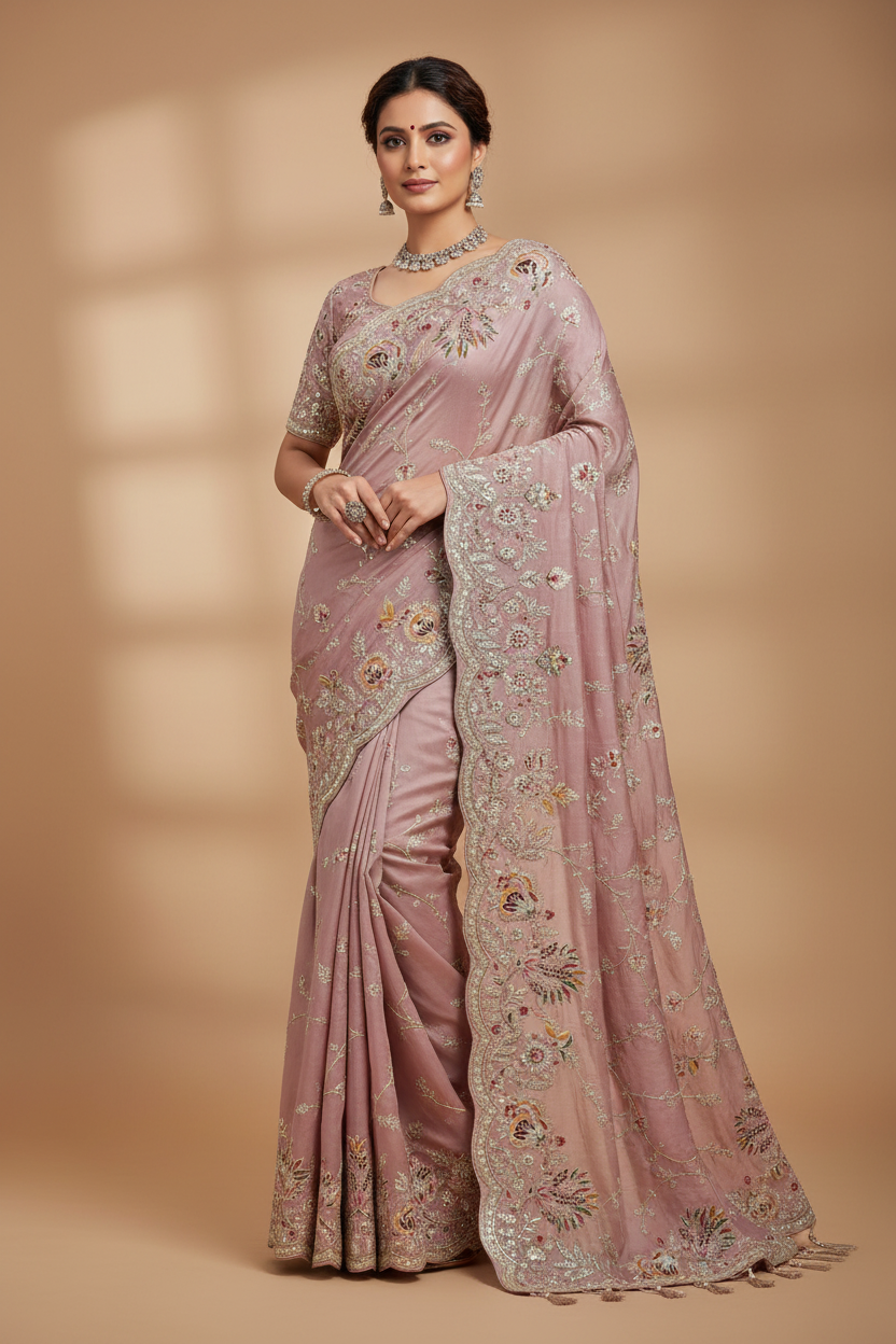 Elegant Tissue Silk Wedding Saree with Heavy Zardozi Handwork – Designer Boutique Saree