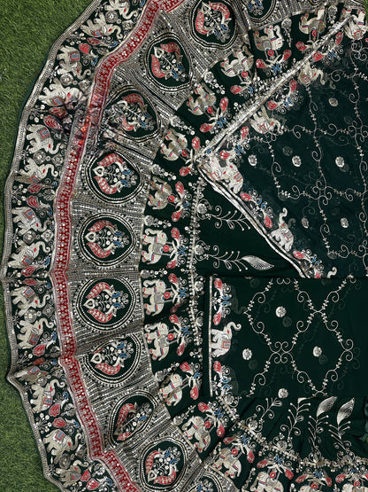 Boutique Designer 4 Meter Ghera Royal Poshak – A Timeless Blend of Tradition and Elegance/ CODE:SHR