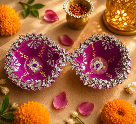 Beautiful handcrafted rangoli stone lace work terracotta diya 🪔