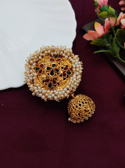 Royal Gold Bridal Hair Brooch with Pearls & Red Stones – Juda Pin for Weddings