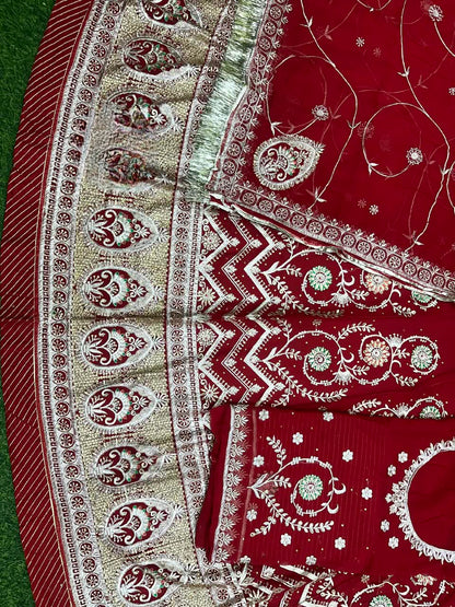 Karwa chauth special traditional Rajasthani poshak Royal Georgette Fabric with Bright Red Colour*