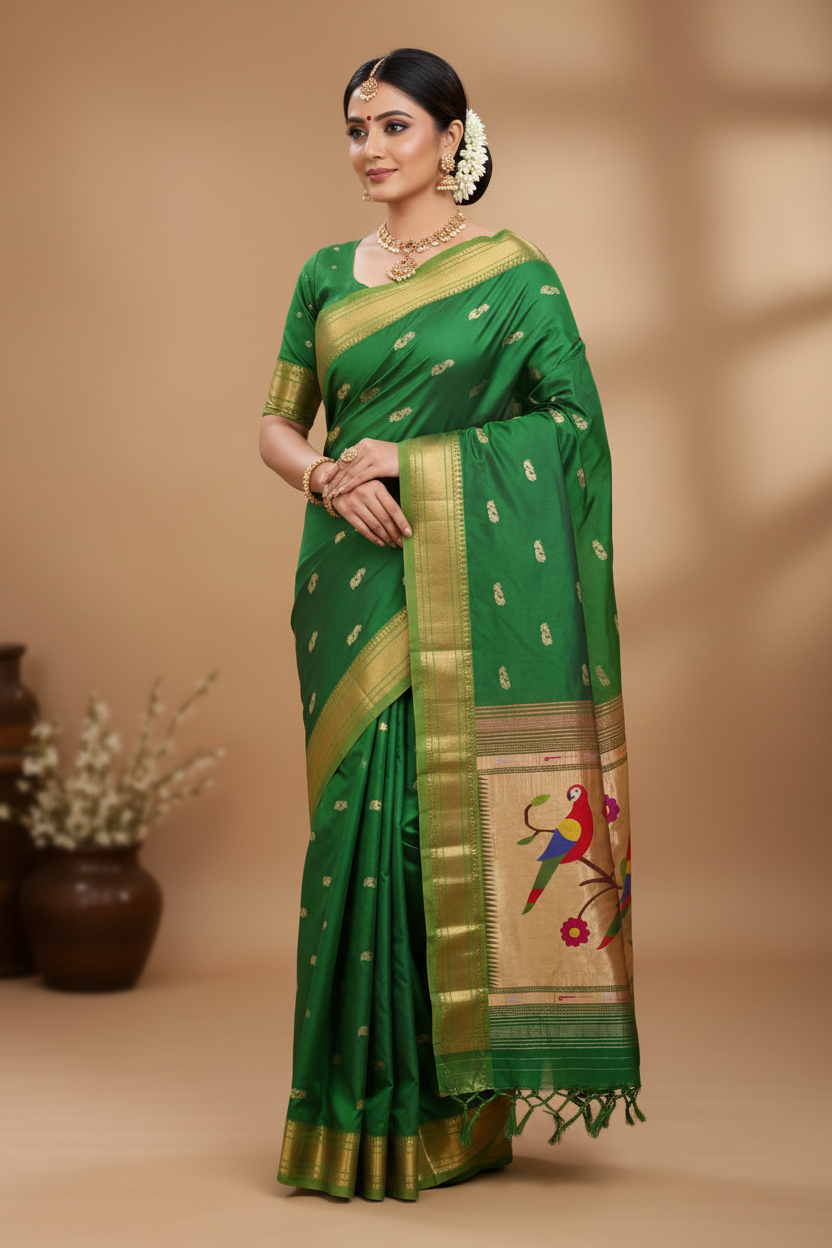 Yeola Fancy Paithani Silk Saree – Pure Handloom Silk, Shoulder Butti, Silk Mark Certified