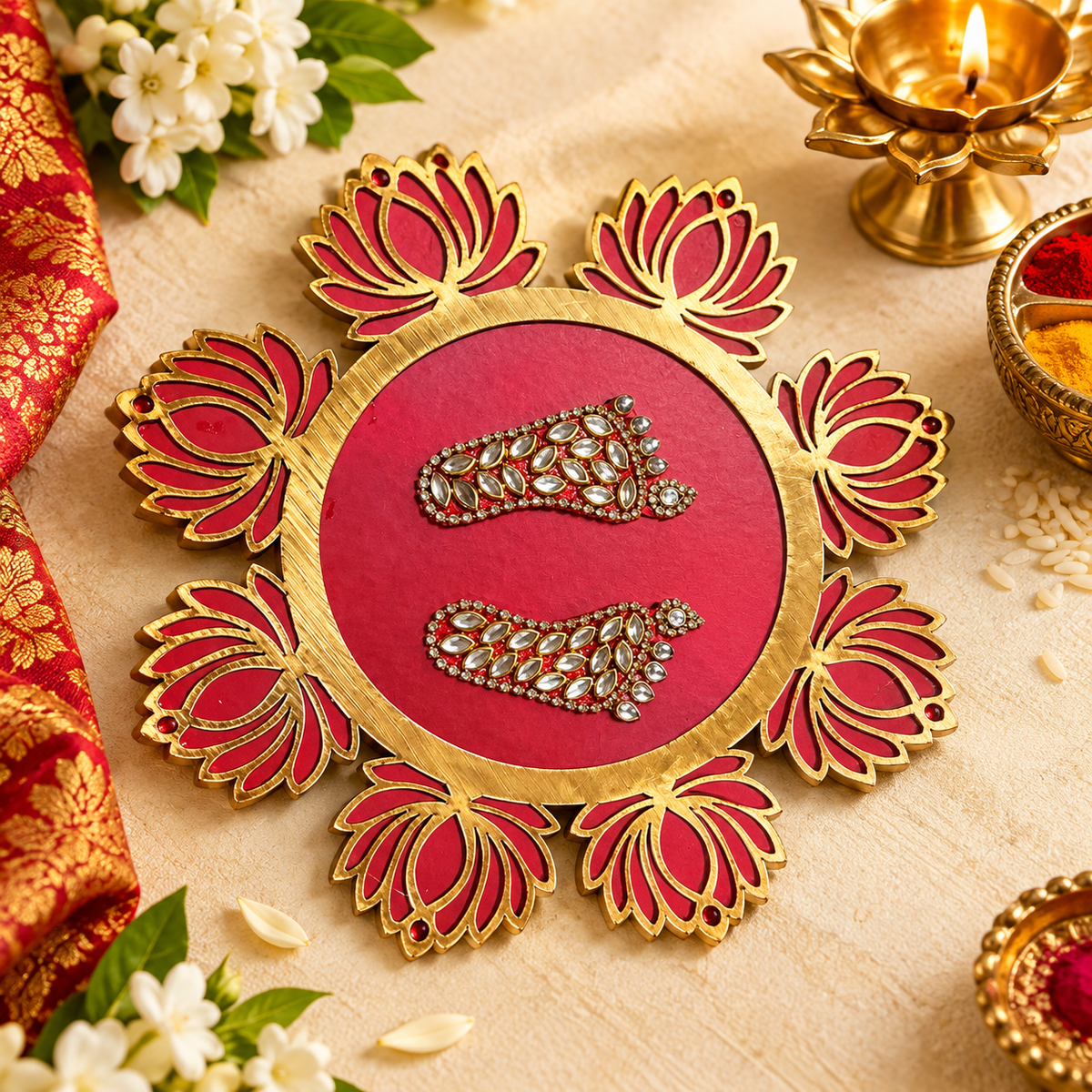 Auspicious Lotus plate with Laxmiji Charan