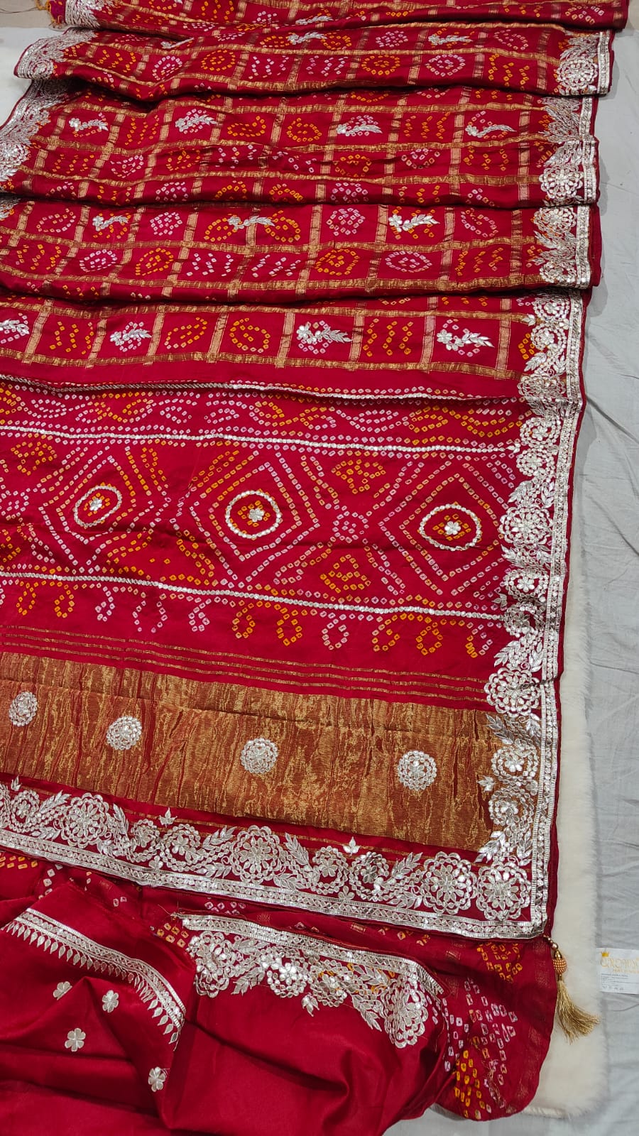 Pure Modal Gajji Silk Bandhej Saree with Heavy Zero Gota Patti Handwork