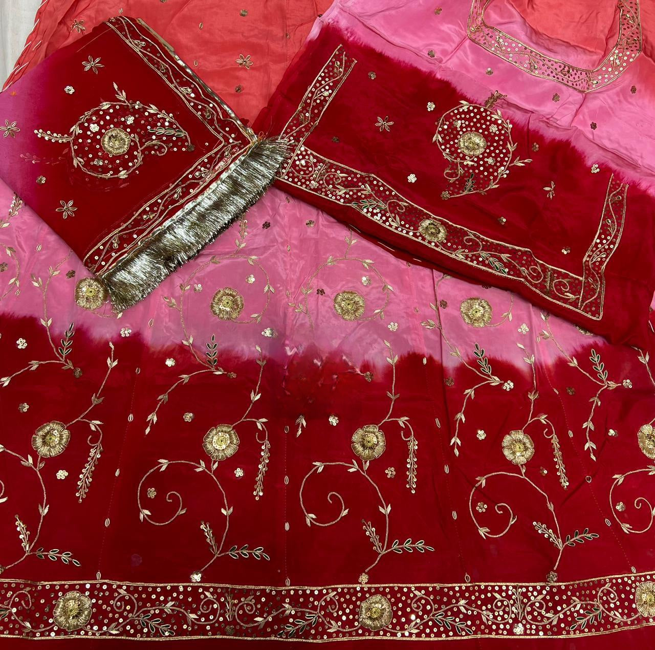 Designer 3-Shade Rajasthani Poshak in Natural Fabric – Zardozi, Dabka & Full Hand Aari Work