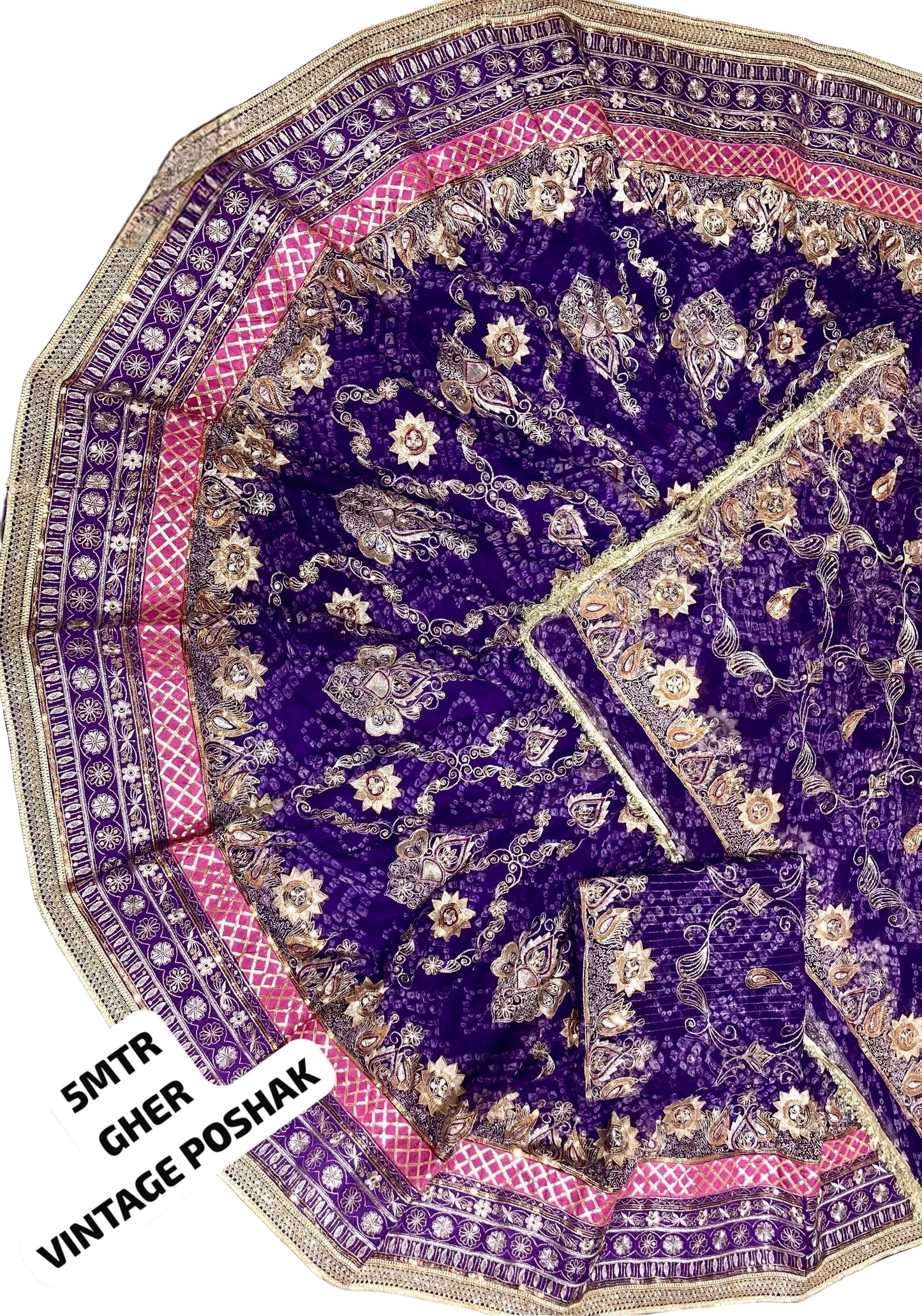 Vintage Rajputi Chunri Silk Poshak with Heavy Zari & Jaal Work – Royal Boutique Edition