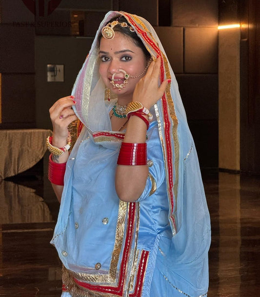 Royal Rajwadi Satin Poshak – Pure Odhani with Gota Patti & Laffa Sikkiya Work
