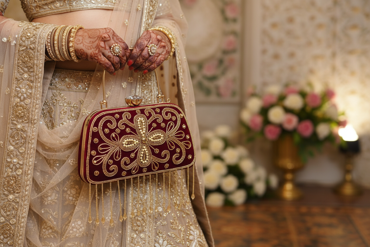 Elegant Metallic Gold Shimmery Party Clutch