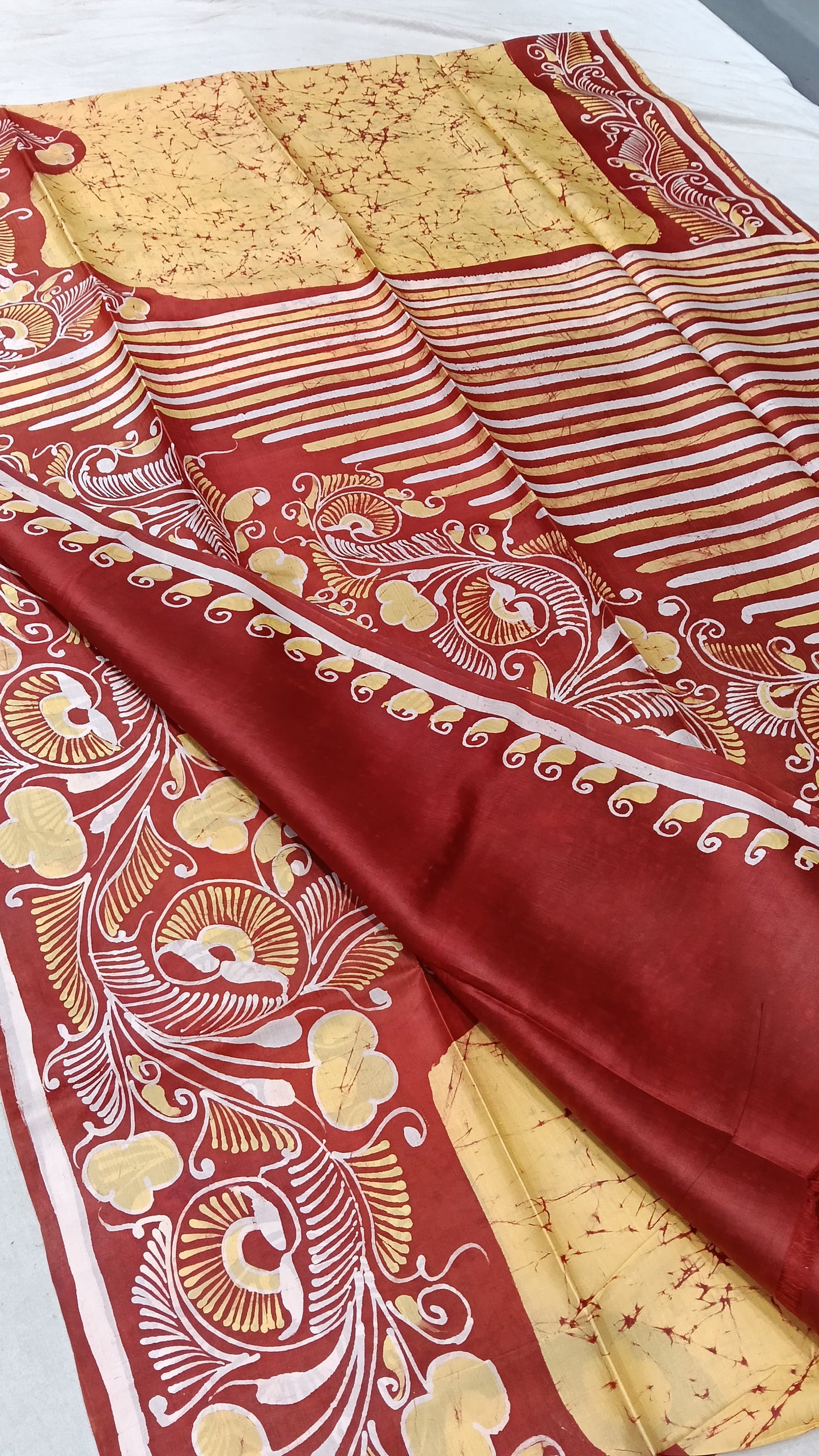 Authentic Bishnupuri Batik Pure Silk Saree | Handprinted & Silk Mark Certified