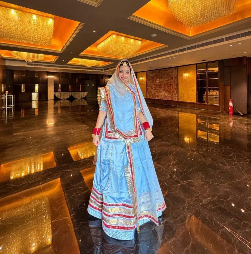 Royal Rajwadi Satin Poshak – Pure Odhani with Gota Patti & Laffa Sikkiya Work