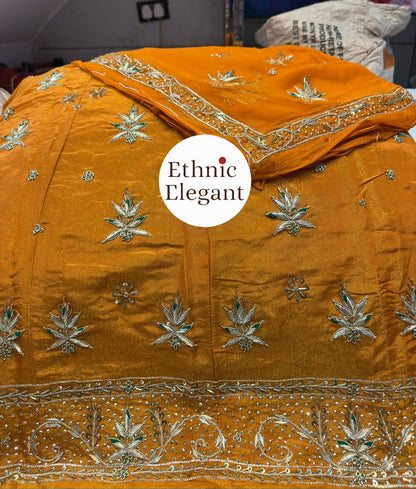 Luxury Handwork Rajasthani Poshak Set | Heavy Jardoji & Dabka Work Odhna | Natural Silk / Tissue Fabric