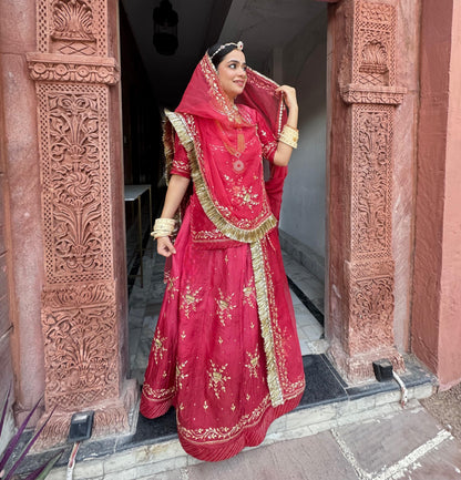 Elegant Partywear Rajasthani Poshak – Upada Double Shaded with Pure Hamrahi Odhna & Pitta Kasab Work