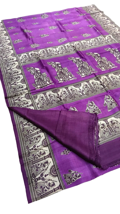 Katan Silk Madhubani Print Pure Silk Saree – Premium Artistic Saree