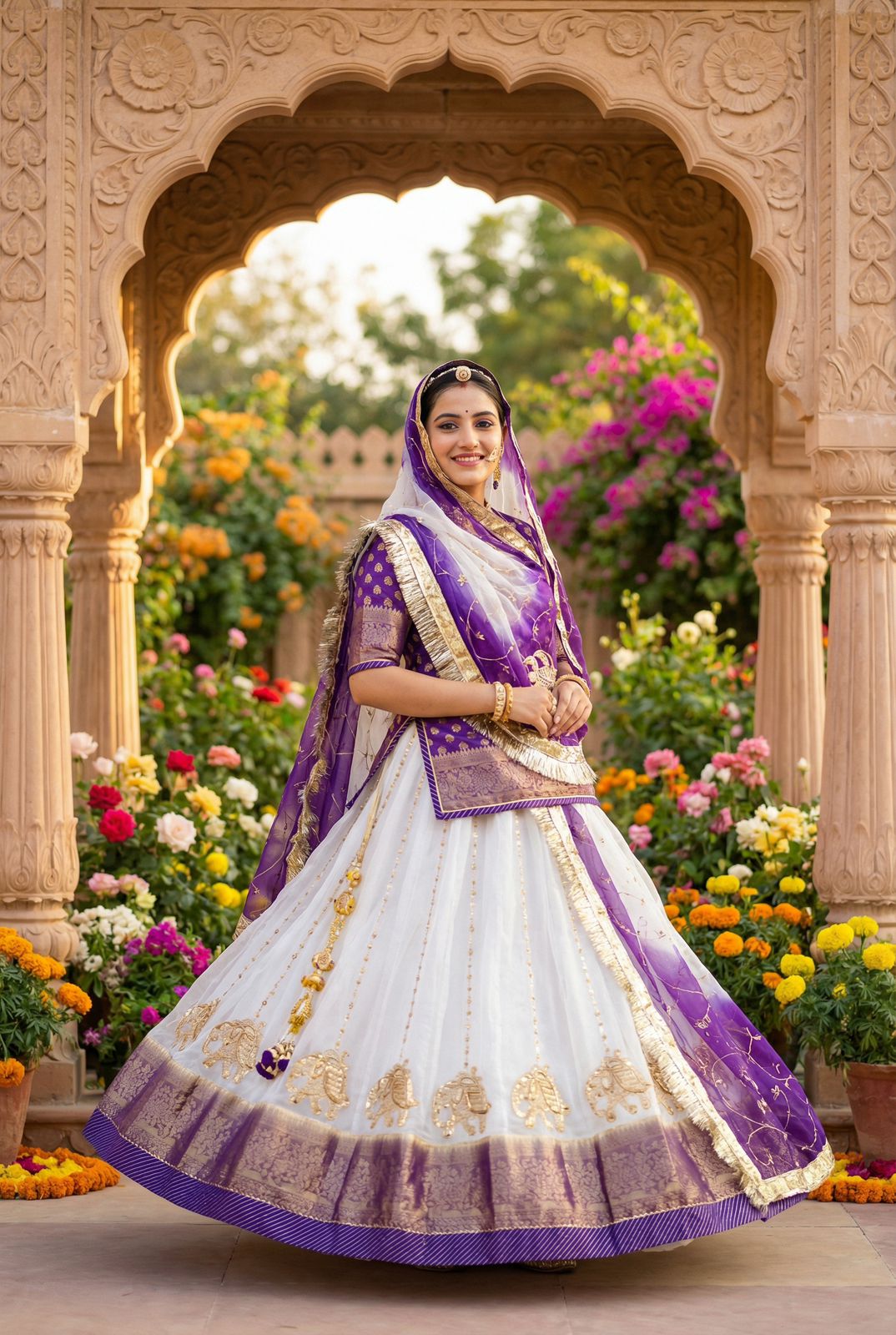 Rajwadi Tissue Organza Rajasthani Poshak – 4 Mtr Gher with Banarasi Border & Copper Sequin Work